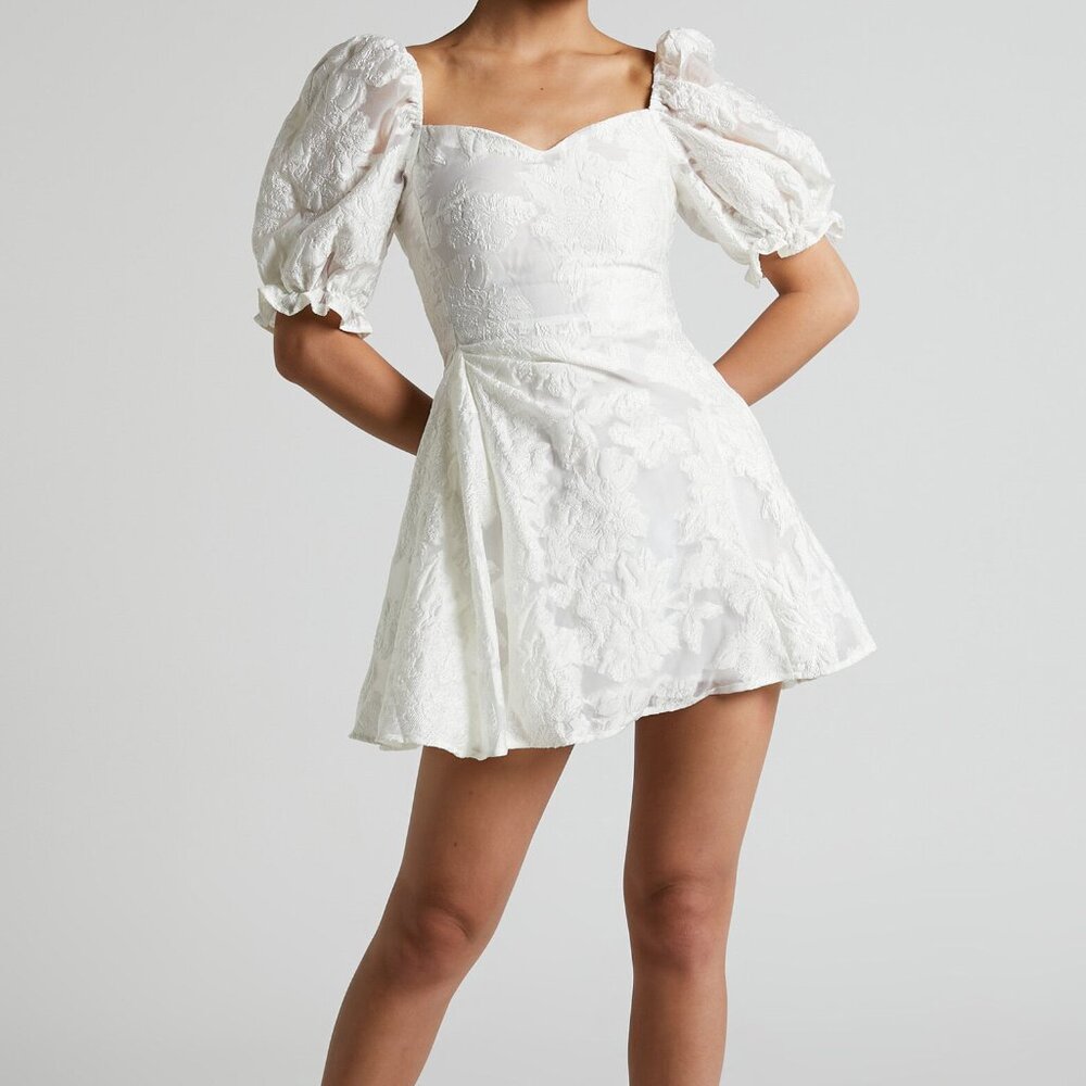 NWT White Showpo Brailey Puff Sleeve Mini Dress